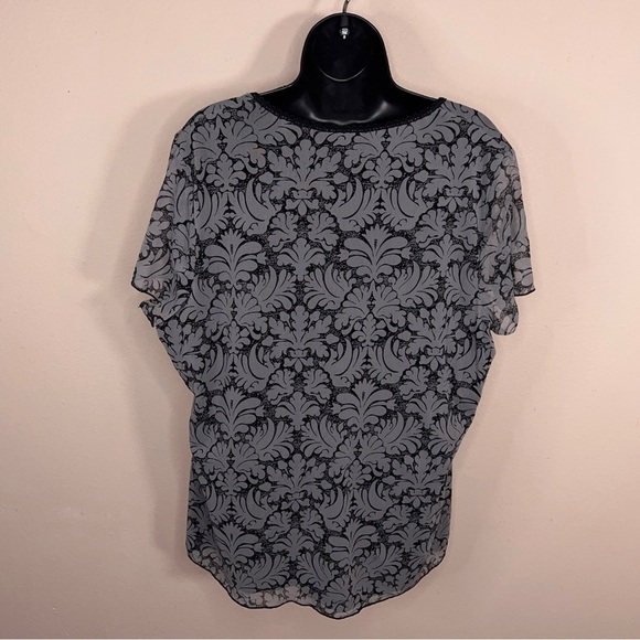 2X Apt 9 Grey Gray Black Jacquard Short Sleeve Mesh Sequin Blouse Stretch - Picture 2 of 12